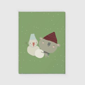 ROHEN Design - Vinter/jule plakat - Bjørn der bygger snemand